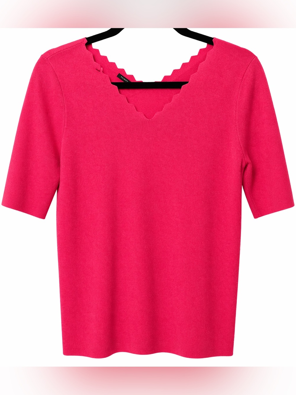 Talbots Scalloped V-Neck Short Sleeve Sweater - Fuchsia- M